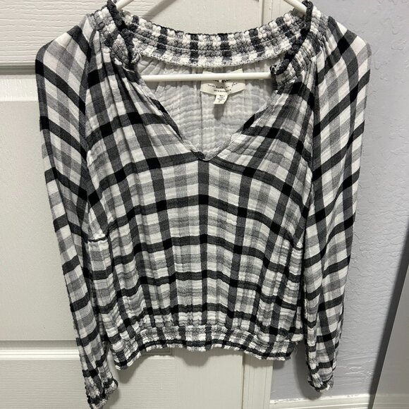 Women's Cloth & Stone Anthropologie Black/White Checked Cropped Top - SMALL - Picture 6 of 13